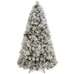 7.5 ft Flocked Christmas Tree, Prelit Artificial Trees with 500 Clear Lights, 1530 Tips and Metal Stand for Holiday Party