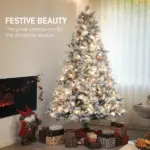 7.5 ft Flocked Christmas Tree, Prelit Artificial Trees with 500 Clear Lights, 1530 Tips and Metal Stand for Holiday Party - Image 4