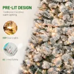 7.5 ft Flocked Christmas Tree, Prelit Artificial Trees with 500 Clear Lights, 1530 Tips and Metal Stand for Holiday Party - Image 5