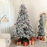 7.5 ft Flocked Christmas Tree, Prelit Artificial Trees with 500 Clear Lights, 1530 Tips and Metal Stand for Holiday Party - Image 8