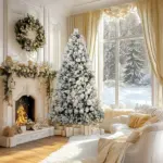 7.5 ft Flocked Christmas Tree, Prelit Artificial Trees with 500 Clear Lights, 1530 Tips and Metal Stand for Holiday Party - Image 10
