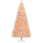 HOMCOM 7.5 ft Tall Pre Lit Christmas Tree, Flocked Artificial Tress with 500 Warm White LED Lights and 1346 Tips for Party, Pink - Image 11