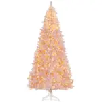 HOMCOM 7.5 ft Tall Pre Lit Christmas Tree, Flocked Artificial Tress with 500 Warm White LED Lights and 1346 Tips for Party, Pink