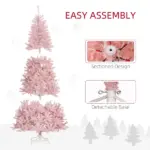 HOMCOM 7.5 ft Tall Pre Lit Christmas Tree, Flocked Artificial Tress with 500 Warm White LED Lights and 1346 Tips for Party, Pink - Image 8