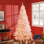 HOMCOM 7.5 ft Tall Pre Lit Christmas Tree, Flocked Artificial Tress with 500 Warm White LED Lights and 1346 Tips for Party, Pink - Image 10