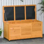 Outsunny 75 Gallon Deck Box Wooden Outdoor Storage Container Aerating Gap Weather-Resistant Yellow - Image 2