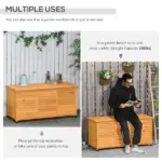 Outsunny 75 Gallon Deck Box Wooden Outdoor Storage Container Aerating Gap Weather-Resistant Yellow - Image 6
