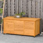 Outsunny 75 Gallon Deck Box Wooden Outdoor Storage Container Aerating Gap Weather-Resistant Yellow - Image 10