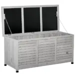 Outsunny 75 Gallon Deck Storage Box Wooden Outdoor Furniture Aerating Gap Weather-Resistant Gray