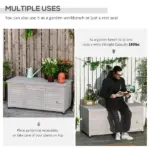 Outsunny 75 Gallon Deck Storage Box Wooden Outdoor Furniture Aerating Gap Weather-Resistant Gray - Image 5