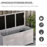 Outsunny 75 Gallon Deck Storage Box Wooden Outdoor Furniture Aerating Gap Weather-Resistant Gray - Image 6