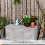 Outsunny 75 Gallon Deck Storage Box Wooden Outdoor Furniture Aerating Gap Weather-Resistant Gray - Image 10