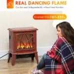HOMCOM 750W/1500W Electric Heater Fireplace, Inserts Electric Wood Fireplace Stove with Realistic Flames and Overheating Protection, Red - Image 4