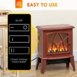 HOMCOM 750W/1500W Electric Heater Fireplace, Inserts Electric Wood Fireplace Stove with Realistic Flames and Overheating Protection, Red - Image 5