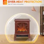 HOMCOM 750W/1500W Electric Heater Fireplace, Inserts Electric Wood Fireplace Stove with Realistic Flames and Overheating Protection, Red - Image 6