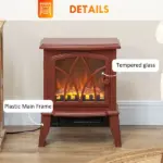 HOMCOM 750W/1500W Electric Heater Fireplace, Inserts Electric Wood Fireplace Stove with Realistic Flames and Overheating Protection, Red - Image 7