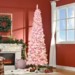 7.5ft Artificial Christmas Tree, Pink Christmas Tree with 350 LED Lights, 700 Branches and Detachable Base, Pre Lit Christmas Tree, Pink - Image 2