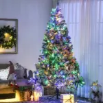 7.5ft Artificial Snow Christmas Tree with Frosted Branches LED Lights Steel Base for Festive Home Decor - Image 2