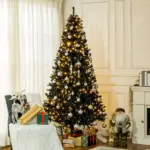 HOMCOM 7.5ft Pre Lit Christmas Tree, Flocked Artificial Tree with Realistic Branches and 500 Warm LED Lights, for Holiday Decor, Black - Image 2
