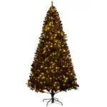 HOMCOM 7.5ft Pre Lit Christmas Tree, Flocked Artificial Tree with Realistic Branches and 500 Warm LED Lights, for Holiday Decor, Black