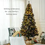 HOMCOM 7.5ft Pre Lit Christmas Tree, Flocked Artificial Tree with Realistic Branches and 500 Warm LED Lights, for Holiday Decor, Black - Image 4