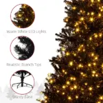 HOMCOM 7.5ft Pre Lit Christmas Tree, Flocked Artificial Tree with Realistic Branches and 500 Warm LED Lights, for Holiday Decor, Black - Image 7