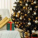 HOMCOM 7.5ft Pre Lit Christmas Tree, Flocked Artificial Tree with Realistic Branches and 500 Warm LED Lights, for Holiday Decor, Black - Image 8