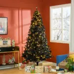 HOMCOM 7.5ft Pre Lit Christmas Tree, Flocked Artificial Tree with Realistic Branches and 500 Warm LED Lights, for Holiday Decor, Black - Image 10