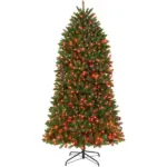 HOMCOM 7.5ft Prelit Christmas Tree with Full-Spectrum LEDs, Smart App Control, Wide Full Hinged Xmas Tree, Easy Assembly
