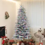 HOMCOM 7.5ft Snow Flocked Artificial Christmas Tree, Pre-Lit Christmas Tree with 500 LED Lights and 1264 Branch Tips, Green - Image 2