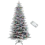 HOMCOM 7.5ft Snow Flocked Artificial Christmas Tree, Pre-Lit Christmas Tree with 500 LED Lights and 1264 Branch Tips, Green
