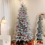 HOMCOM 7.5ft Snow Flocked Artificial Christmas Tree, Pre-Lit Christmas Tree with 500 LED Lights and 1264 Branch Tips, Green - Image 9