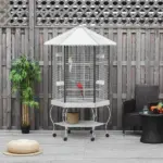 PawHut 77" Flight Bird Cage Hexagon Covered Canopy, Portable Bird Aviary With Storage, Gray and White - Image 2
