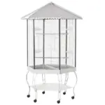 PawHut 77" Flight Bird Cage Hexagon Covered Canopy, Portable Bird Aviary With Storage, Gray and White - Image 11