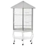 PawHut 77" Flight Bird Cage Hexagon Covered Canopy, Portable Bird Aviary With Storage, Gray and White