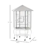 PawHut 77" Flight Bird Cage Hexagon Covered Canopy, Portable Bird Aviary With Storage, Gray and White - Image 3