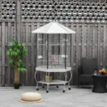 PawHut 77" Flight Bird Cage Hexagon Covered Canopy, Portable Bird Aviary With Storage, Gray and White - Image 7