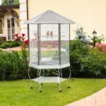 PawHut 77" Flight Bird Cage Hexagon Covered Canopy, Portable Bird Aviary With Storage, Gray and White - Image 10