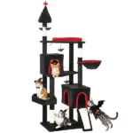 PawHut 78" Gothic Cat Tree, Cat Tower with Coffin Bed, 2 Spacious Condos, Sisal Scratching Posts, Bat Hanging Balls, Halloween - Image 11