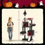 PawHut 78" Gothic Cat Tree, Cat Tower with Coffin Bed, 2 Spacious Condos, Sisal Scratching Posts, Bat Hanging Balls, Halloween - Image 3