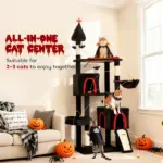 PawHut 78" Gothic Cat Tree, Cat Tower with Coffin Bed, 2 Spacious Condos, Sisal Scratching Posts, Bat Hanging Balls, Halloween - Image 4