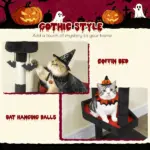 PawHut 78" Gothic Cat Tree, Cat Tower with Coffin Bed, 2 Spacious Condos, Sisal Scratching Posts, Bat Hanging Balls, Halloween - Image 5