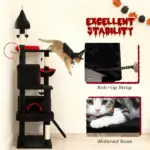 PawHut 78" Gothic Cat Tree, Cat Tower with Coffin Bed, 2 Spacious Condos, Sisal Scratching Posts, Bat Hanging Balls, Halloween - Image 8