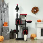 PawHut 78" Gothic Cat Tree, Cat Tower with Coffin Bed, 2 Spacious Condos, Sisal Scratching Posts, Bat Hanging Balls, Halloween - Image 9