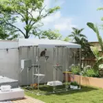 79" Galvanized Steel Large Catio with Waterproof Canopy, Sleeping Box, Jumping Platforms, for 1-3 Kittens, Silver - Image 2