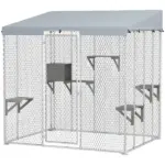 79" Galvanized Steel Large Catio with Waterproof Canopy, Sleeping Box, Jumping Platforms, for 1-3 Kittens, Silver - Image 11