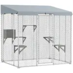 79" Galvanized Steel Large Catio with Waterproof Canopy, Sleeping Box, Jumping Platforms, for 1-3 Kittens, Silver