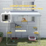79" Galvanized Steel Large Catio with Waterproof Canopy, Sleeping Box, Jumping Platforms, for 1-3 Kittens, Silver - Image 4