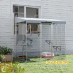 79" Galvanized Steel Large Catio with Waterproof Canopy, Sleeping Box, Jumping Platforms, for 1-3 Kittens, Silver - Image 6