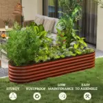 Outsunny 7.9' x 2' x 1.4' Galvanized Raised Garden Bed Kit, Metal Planter Box with Safety Edging, Brown - Image 7